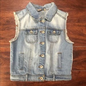Crochet Back Jean Jacket Vest